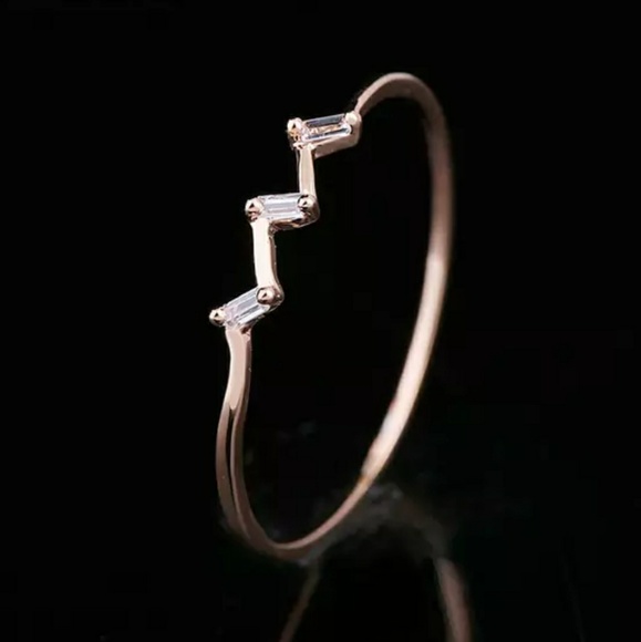 Rose Gold Delicate Stackable Triple Baguette Ring - Picture 3 of 5
